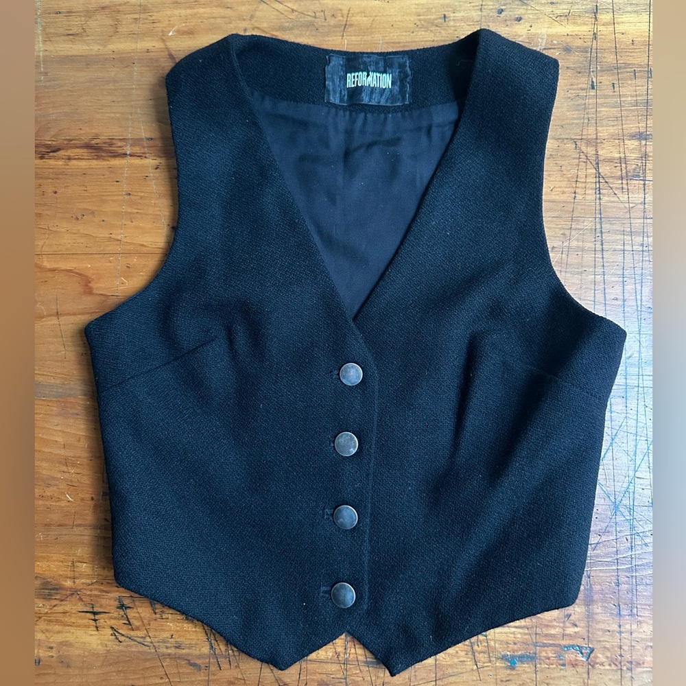 Reformation Devin Black Tailored Button-down Vest Size Extra Small